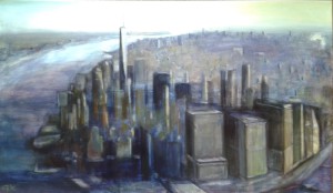 New York in ochtendlicht, acryl op doek, 120 x 70 cm