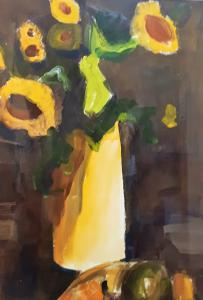 Gele-bloemen-op-vaas-studie-acryl-op-papier-25-x-35-cm