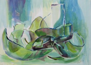 Glasscherven. aquarel, 60 x 80 cm