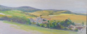 Landschap bij Massigny, Bourgogne, acryl op paneel, 20 x 50 cm