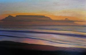 Uitsig-op-Tafelberg-van-Bloubergstrand-olieverf-op-canvas-40-x-50-cm